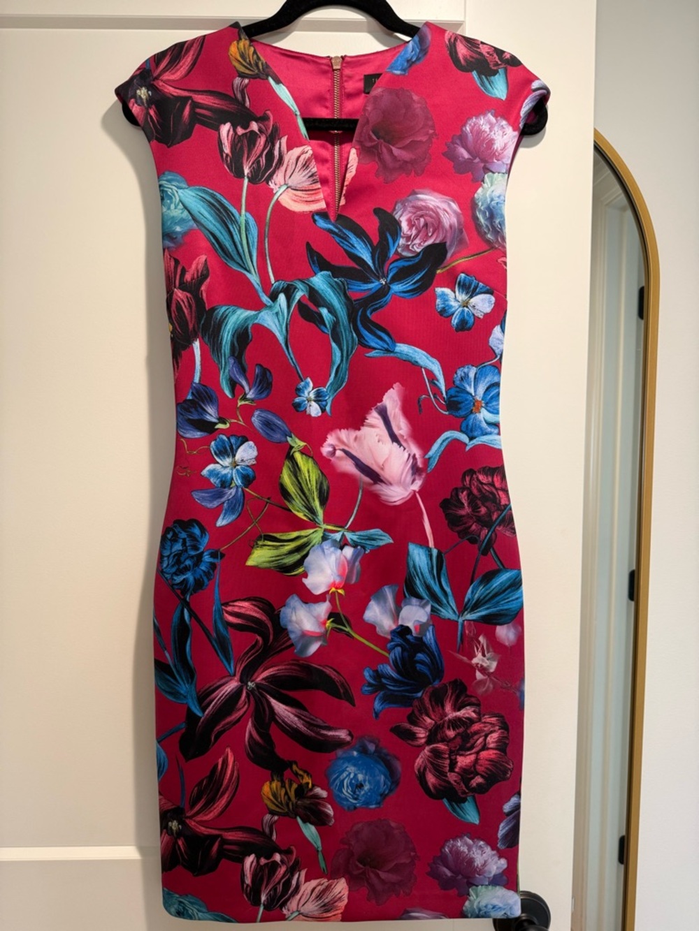 Ted Baker Fuchsia Pink Floral Sheath Midi Dress